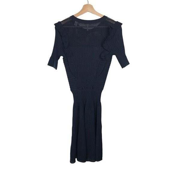 Scotch & Soda Navy Ribbed Knit Short Sleeve RuffleTrim Dress Size Small - Picture 4 of 12